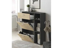 Skraut Home Schoenenkast-Zapatero Furniture, Windmodel, 90X26X101.5Cm, Tegroep Hall En Hall, Grijs En Eiken, Moderne Stijl