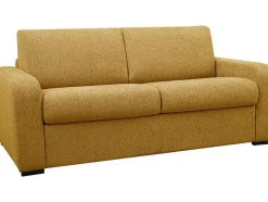 Vente-unique Slaapbank Met Matras-3-Zits Express Slaapbank Van Mosterdgele Stof - Matras 14 Cm - Bevis