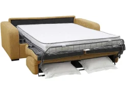 Vente-unique Slaapbank Met Matras-3-Zits Express Slaapbank Van Mosterdgele Stof - Matras 14 Cm - Bevis