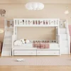 Vente-unique Kinderbed Stapelbed-2-Zits Stapelbed Met Glijbaan En Planken - 90 X 200 Cm + 140 X 200 Cm - Wit - Anthony