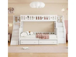 Vente-unique Kinderbed Stapelbed-2-Zits Stapelbed Met Glijbaan En Planken - 90 X 200 Cm + 140 X 200 Cm - Wit - Anthony