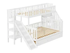 Vente-unique Kinderbed Stapelbed-2-Zits Stapelbed Met Glijbaan En Planken - 90 X 200 Cm + 140 X 200 Cm - Wit - Anthony