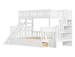 Vente-unique Kinderbed Stapelbed-2-Zits Stapelbed Met Glijbaan En Planken - 90 X 200 Cm + 140 X 200 Cm - Wit - Anthony