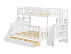 Vente-unique Kinderbed Stapelbed-2-Zits Stapelbed Met Glijbaan En Planken - 90 X 200 Cm + 140 X 200 Cm - Wit - Anthony