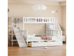 Vente-unique Kinderbed Stapelbed-2-Zits Stapelbed Met Glijbaan En Planken - 90 X 200 Cm + 140 X 200 Cm - Wit - Anthony