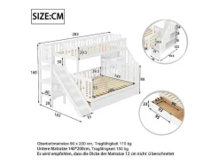 Vente-unique Kinderbed Stapelbed-2-Zits Stapelbed Met Glijbaan En Planken - 90 X 200 Cm + 140 X 200 Cm - Wit - Anthony