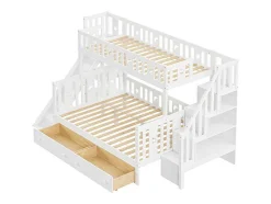 Vente-unique Kinderbed Stapelbed-2-Zits Stapelbed Met Glijbaan En Planken - 90 X 200 Cm + 140 X 200 Cm - Wit - Anthony