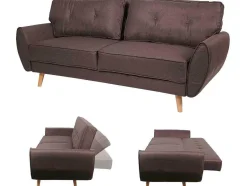 Vente-unique Klik-Klak En Bz Slaapbank-3-Zitsbank Mcw-J19, Stof/Textiel Bruin