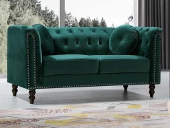 Vente-unique Chesterfield Zitbank-2-Zitsbank Smaragdgroen Fluweel Turner