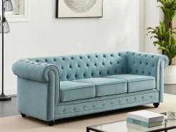 Vente-unique Chesterfield Zitbank-3-Zitsbank Van Lichtblauwe Stof Chesterfield