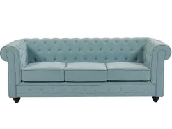 Vente-unique Chesterfield Zitbank-3-Zitsbank Van Lichtblauwe Stof Chesterfield