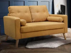 Vente-unique Scandinavisch-2-Zitsbank Van Stof Met Woleffect Tatum - Geel