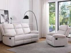 Vente-unique Relaxbanken Met Manuele Relaxfunctie-3-Zits-Relaxbank Van Beige Stof Lana