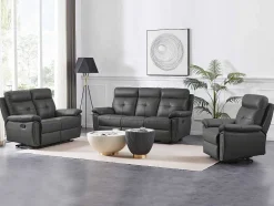 Vente-unique Relaxbanken Met Manuele Relaxfunctie-3-Zits-Relaxbank Van Grijs Leer Vineta