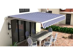 Vente-unique Buitenzonwering-Zonnewering Paleas - Handmatig - 3,95 X 2,5M - Blauw En Wit