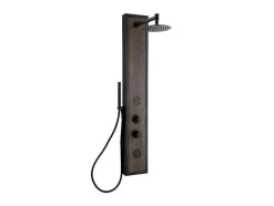 Shower & Design Douchekolom-Zwarte Douchekolom Met Massagestralen Met Houten Decoratie - H127 X L48,5 Cm - Ubala