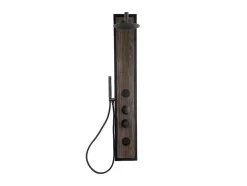 Shower & Design Douchekolom-Zwarte Douchekolom Met Massagestralen Met Houten Decoratie - H127 X L48,5 Cm - Ubala
