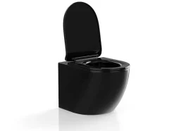Vente-unique Hangend Toilet-Zwarte Glanzende Hang-Wc Van Keramiek Zonder Rand - Javoine