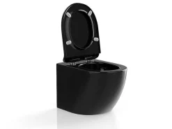 Vente-unique Hangend Toilet-Zwarte Glanzende Hang-Wc Van Keramiek Zonder Rand - Javoine