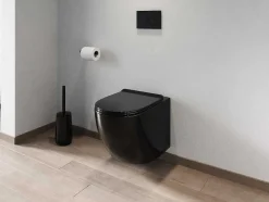 Vente-unique Hangend Toilet-Zwarte Glanzende Hang-Wc Van Keramiek Zonder Rand - Javoine