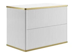 Vente-unique Badkamermeubel Met Enkele Wastafel-Zwevend, Geribbeld Badkamermeubel Met Goudkleurige Randen En Opzetwastafel - Wit - 80 Cm - Keliza