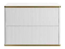 Vente-unique Wastafelmeubel-Zwevend, Geribbeld Wastafelmeubel Met Goudkleurige Randen - Wit - L80 Cm - Keliza