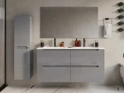 Vente-unique Dubbele Wastafel-Zwevend Wastafelmeubel Met Dubbel Inbouwbekken - Grijs - 120 Cm - Selita
