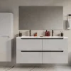 Vente-unique Dubbele Wastafel-Zwevend Wastafelmeubel Met Dubbel Inbouwbekken - Wit - 120 Cm - Selita